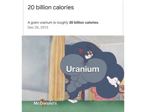 ) Find out how many calories are in Mercury. . How many calories in a gram of uranium